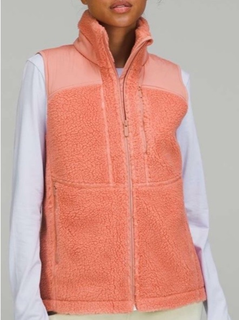 lululemon athletica Coral Pink Textured Fleece Full-Zip Vest